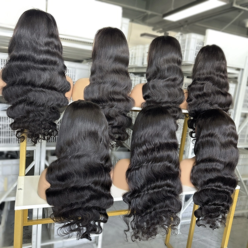 28inch Transparent Lace Virgin Hair Natural Color Body Wave Full Frontal Wigs 180% Density